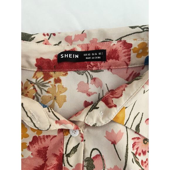 Shein Boho Collar Button Front Ruffle Hem Flounce Floral Maxi Dress XS - Picture 6 of 8